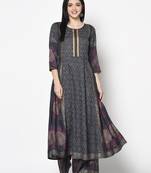 Rayon block print anarkali palazzo set,dark grey,(s,m,l,xl,2xl,3xl)
