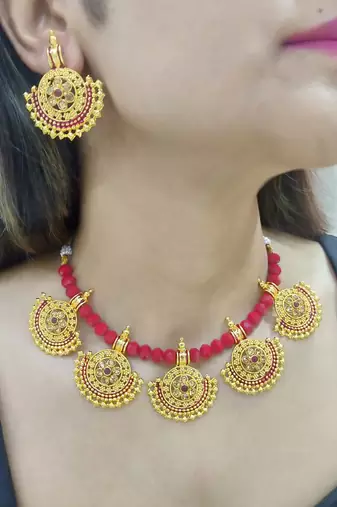 red kundan necklace set