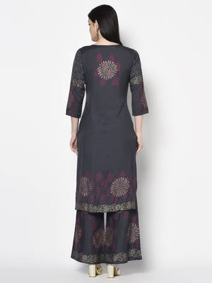 Rayon block print straight kurta palazzo set,dark grey,(s,m,l,xl,2xl,3xl) 4