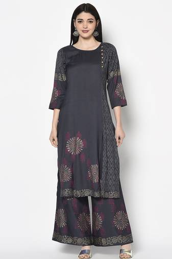 rayon block print straight kurta,dark grey,(s,m,l,xl,2xl,3xl)