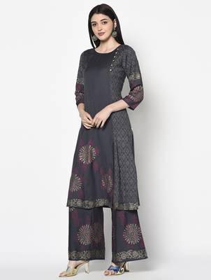 rayon block print straight kurta,dark grey,(s,m,l,xl,2xl,3xl) 2
