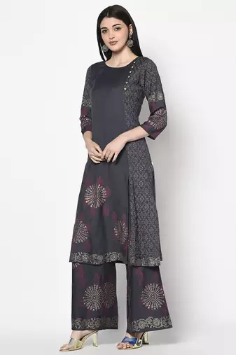 rayon block print straight kurta,dark grey,(s,m,l,xl,2xl,3xl)