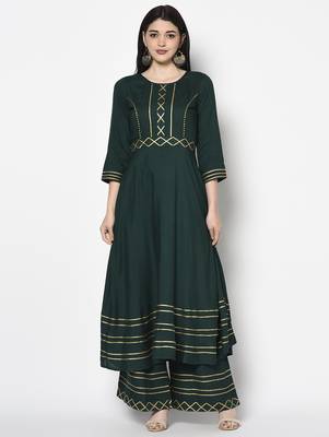 Rayon anarkali palazzo set,bottle green,(s,m,l,xl,2xl,3xl) 1