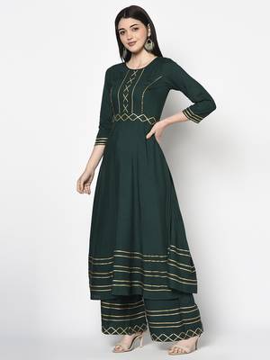 Rayon anarkali palazzo set,bottle green,(s,m,l,xl,2xl,3xl) 2