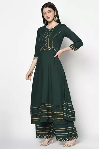 Rayon anarkali palazzo set,bottle green,(s,m,l,xl,2xl,3xl)