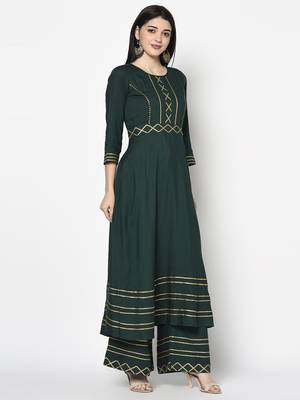 Rayon anarkali palazzo set,bottle green,(s,m,l,xl,2xl,3xl) 3