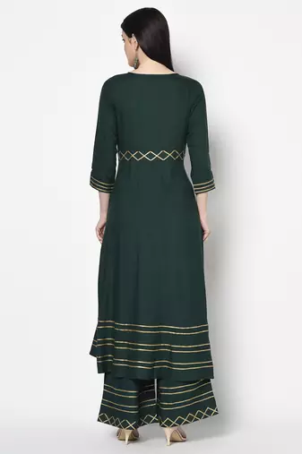Rayon anarkali palazzo set,bottle green,(s,m,l,xl,2xl,3xl)