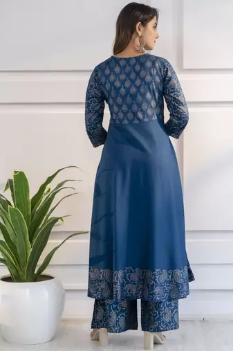 Rayon foil print angrakha anarkali palazzo set,blue,(s,m,l,xl,2xl,3xl)