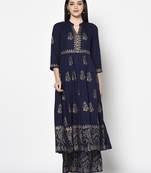 Rayon block print anarkali palazzo set,navy blue,(s,m,l,xl,2xl,3xl)