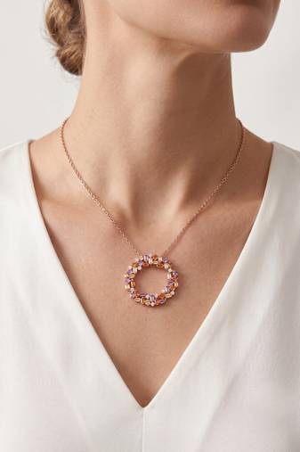  925 Sterling Silver Rose Gold Multicolor Circle Pendant Necklace Set 