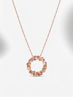  925 Sterling Silver Rose Gold Multicolor Circle Pendant Necklace Set  3
