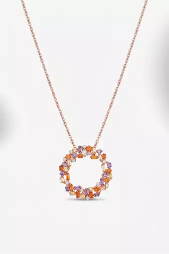  925 Sterling Silver Rose Gold Multicolor Circle Pendant Necklace Set 
