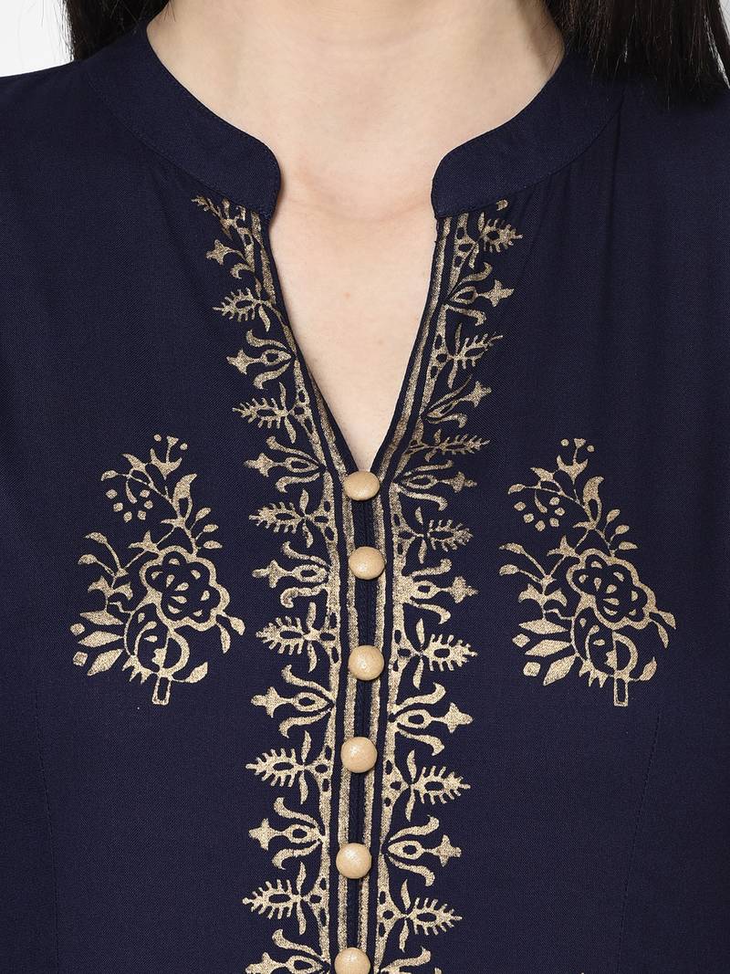 Rayon block print anarkali palazzo set,navy blue,(s,m,l,xl,2xl,3xl)