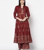 Rayon block print anarkali palazzo set,maroon,(s,m,l,xl,2xl,3xl)