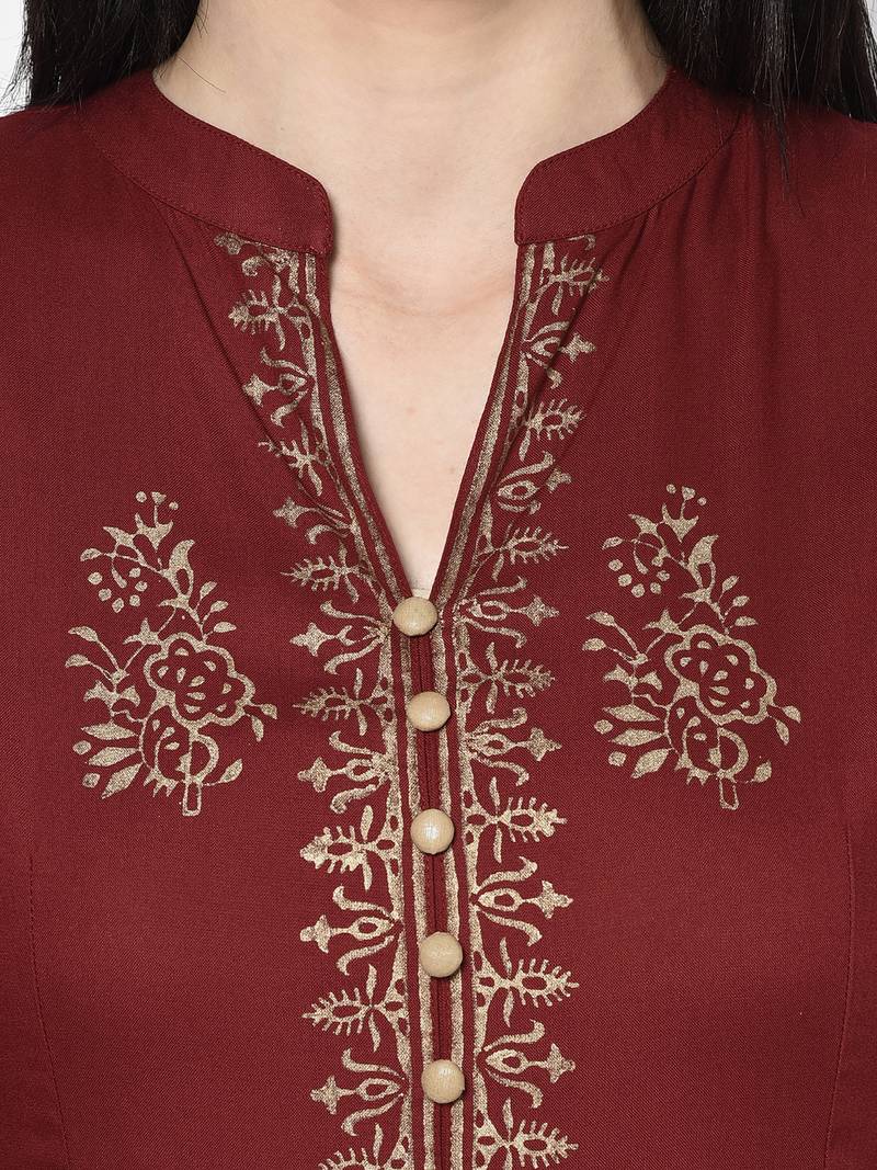 Rayon block print anarkali palazzo set,maroon,(s,m,l,xl,2xl,3xl)