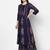 Rayon block print a-line flared long kurta with two front slits,navy blue,(s,m,l,xl,2xl,3xl)