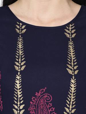 Rayon block print a-line flared long kurta with two front slits,navy blue,(s,m,l,xl,2xl,3xl) 5