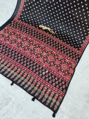 Black Color Mirror Work Satin Saree 5