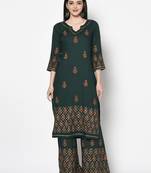 rayon block print straight kurta,bottle green,(s,m,l,xl,2xl,3xl)