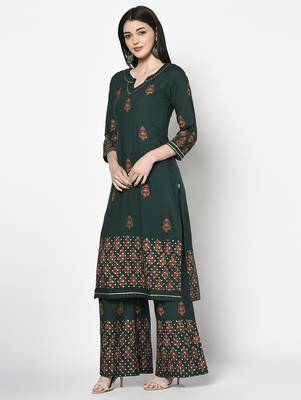 rayon block print straight kurta,bottle green,(s,m,l,xl,2xl,3xl) 2