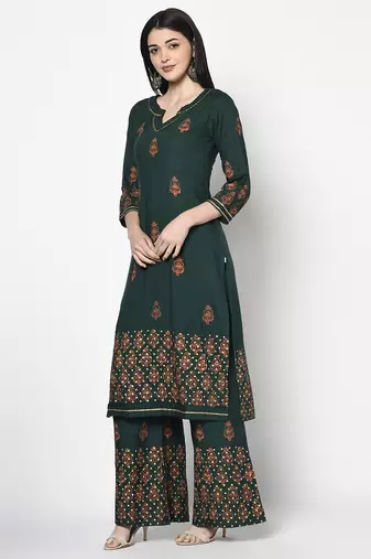 rayon block print straight kurta,bottle green,(s,m,l,xl,2xl,3xl)