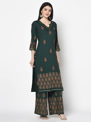 rayon block print straight kurta,bottle green,(s,m,l,xl,2xl,3xl) 3