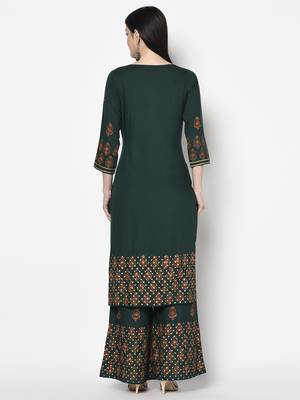 rayon block print straight kurta,bottle green,(s,m,l,xl,2xl,3xl) 4
