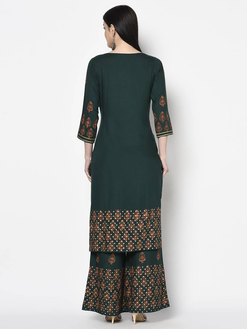rayon block print straight kurta,bottle green,(s,m,l,xl,2xl,3xl)
