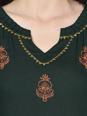 rayon block print straight kurta,bottle green,(s,m,l,xl,2xl,3xl) 5