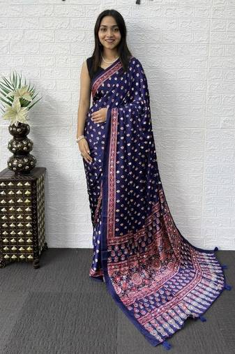 Purple Color Mirror Work Satin Saree