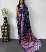 Purple Color Mirror Work Satin Saree
