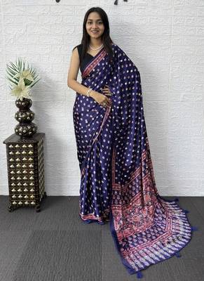Purple Color Mirror Work Satin Saree 2
