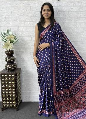 Purple Color Mirror Work Satin Saree 3