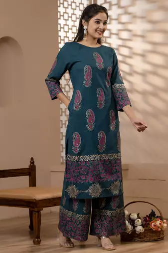 rayon block print straight kurta,teal blue,(s,m,l,xl,2xl,3xl)
