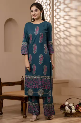 rayon block print straight kurta,teal blue,(s,m,l,xl,2xl,3xl)