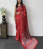Red Color Mirror Work Satin Saree