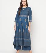 Rayon block print anarkali palazzo set,blue,(s,m,l,xl,2xl,3xl)