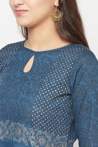 Rayon block print anarkali palazzo set,blue,(s,m,l,xl,2xl,3xl)