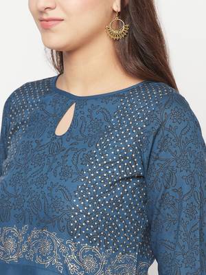 Rayon block print anarkali kurta,blue,(s,m,l,xl,2xl,3xl) 5