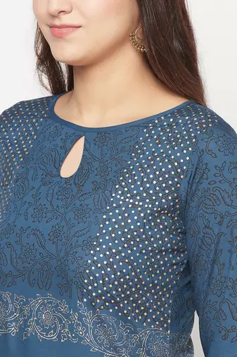 Rayon block print straight kurta palazzo set,blue,(s,m,l,xl,2xl,3xl)