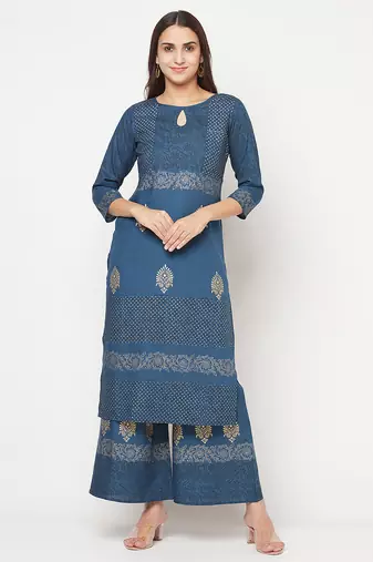 rayon block print straight kurta,blue,(s,m,l,xl,2xl,3xl)