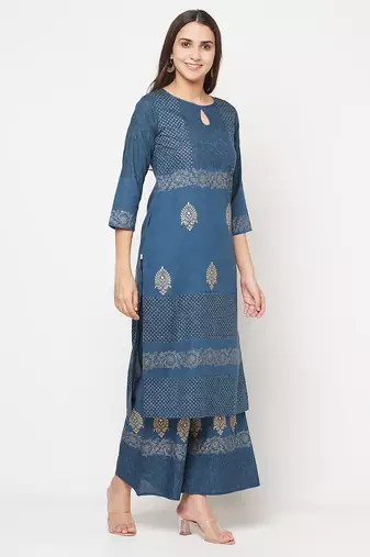 rayon block print straight kurta,blue,(s,m,l,xl,2xl,3xl)