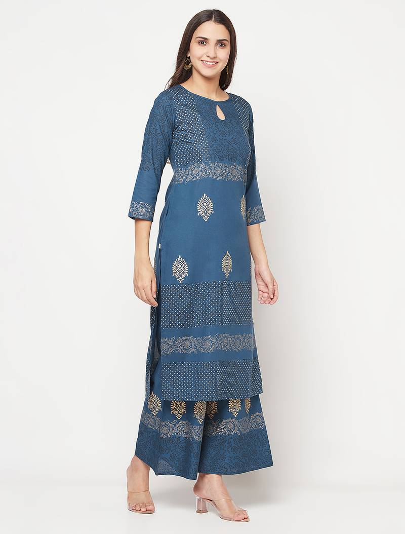 rayon block print straight kurta,blue,(s,m,l,xl,2xl,3xl)