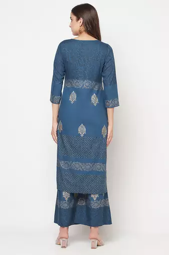 rayon block print straight kurta,blue,(s,m,l,xl,2xl,3xl)