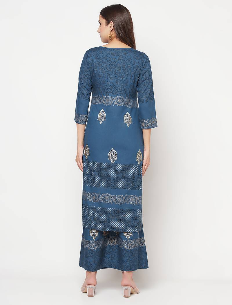 rayon block print straight kurta,blue,(s,m,l,xl,2xl,3xl)