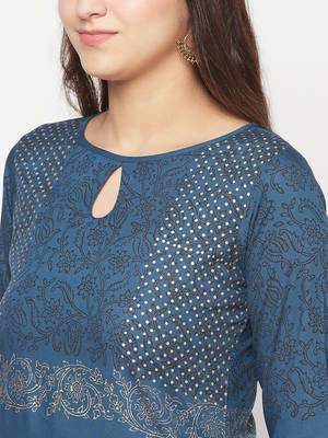 rayon block print straight kurta,blue,(s,m,l,xl,2xl,3xl) 5