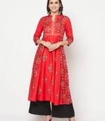 Rayon block print anarkali kurta,red,(s,m,l,xl,2xl,3xl)