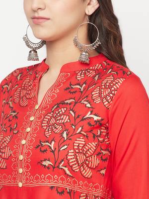 Rayon block print anarkali kurta,red,(s,m,l,xl,2xl,3xl) 5