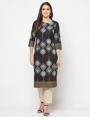 rayon screen print straight kurta,black,(s,m,l,xl,2xl,3xl) 1