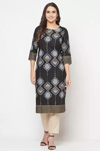 rayon screen print straight kurta,black,(s,m,l,xl,2xl,3xl)